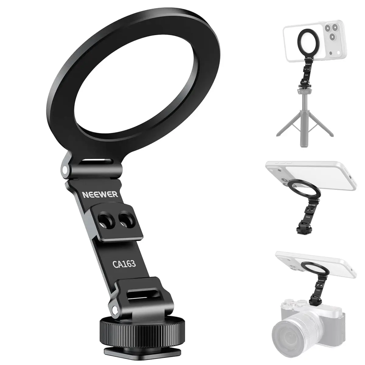 NEEWER Magnetic Tripod Phone Mount Cold Shoe Adapter with 1/4" Thread | Aluminum, Black, 39.8g (1.4 oz) - main product image