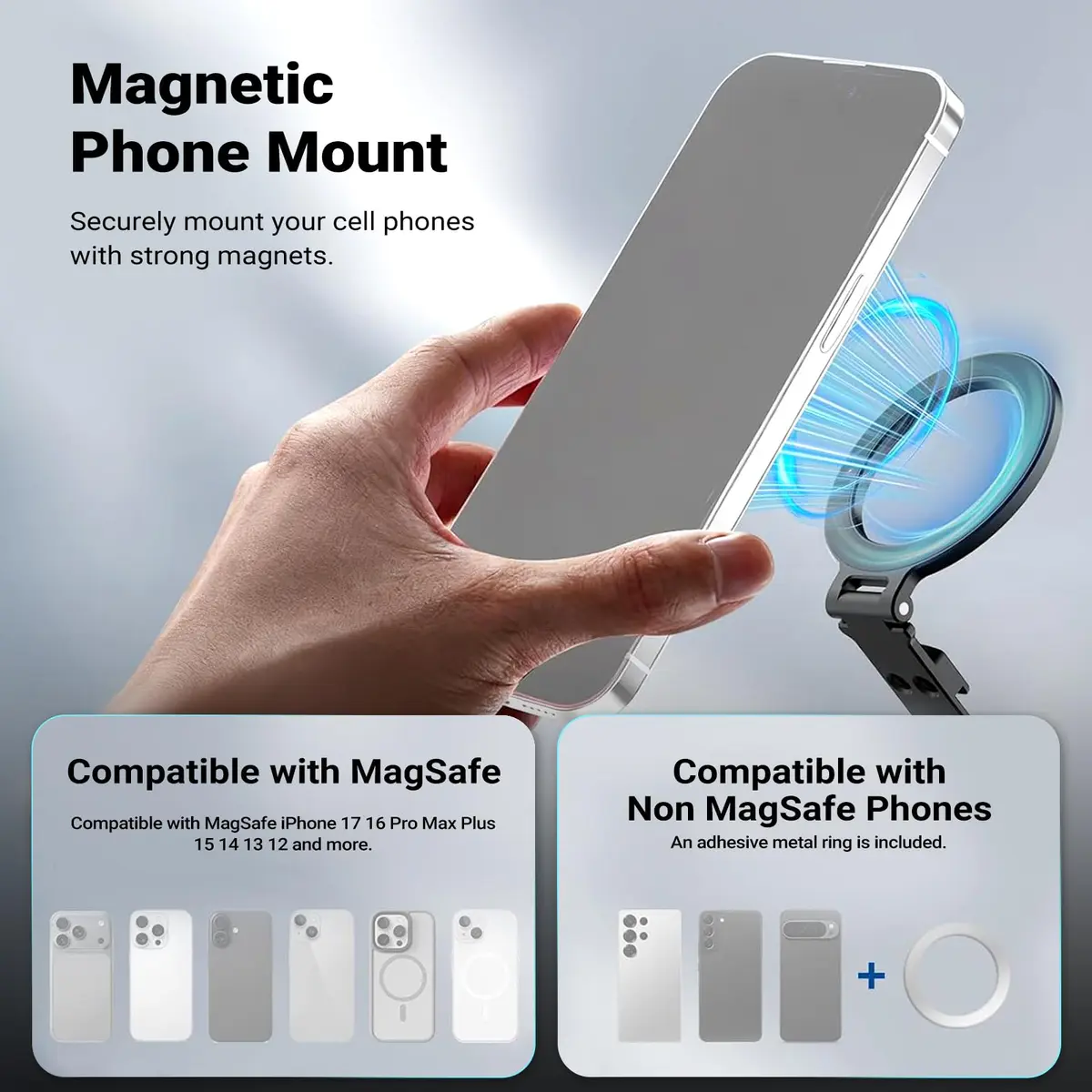 NEEWER Magnetic Tripod Phone Mount Cold Shoe Adapter with 1/4" Thread | Aluminum, Black, 39.8g (1.4 oz) - view 3