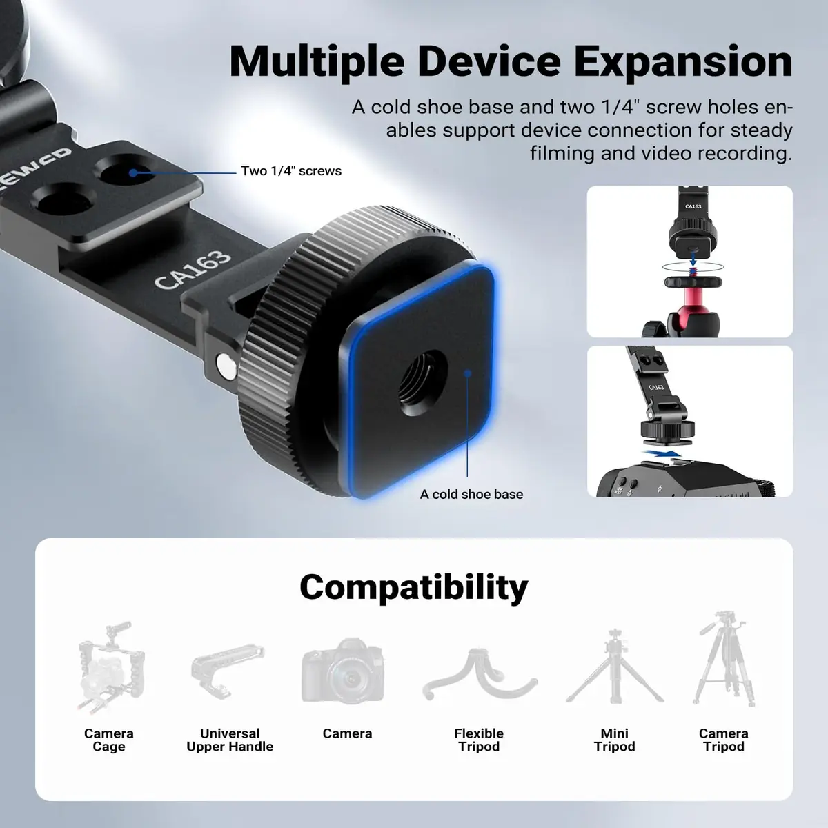 NEEWER Magnetic Tripod Phone Mount Cold Shoe Adapter with 1/4" Thread | Aluminum, Black, 39.8g (1.4 oz) - view 4