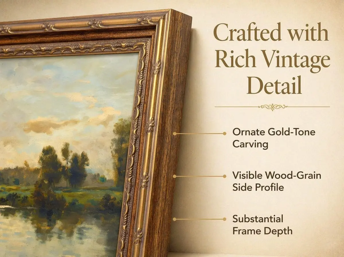 VZKRHPGA Vintage Gold Framed Landscape Wall Art 27.9cm (11") x 22.9cm (9") | Serene River Painting for Home - view 7