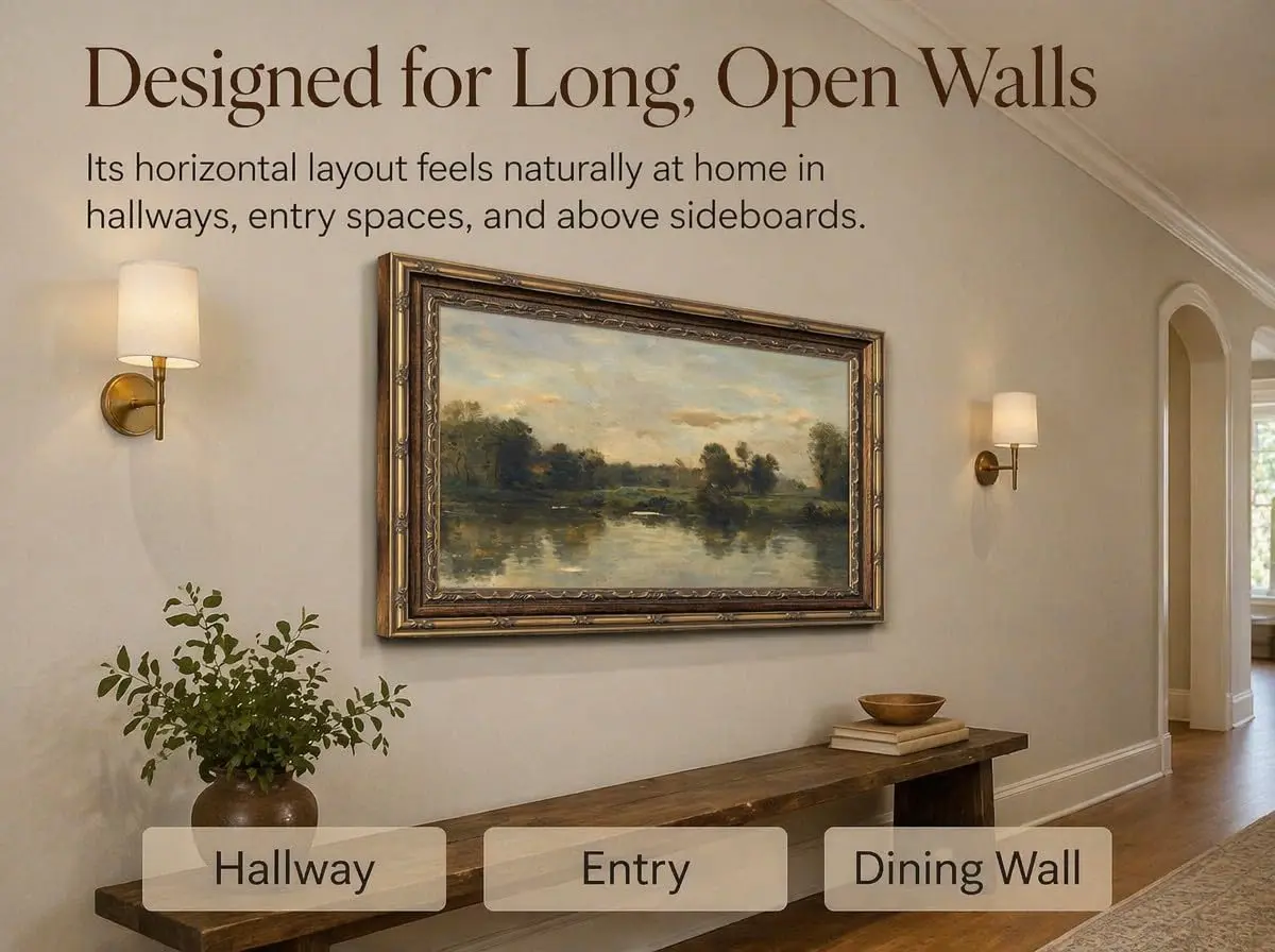 VZKRHPGA Vintage Gold Framed Landscape Wall Art 27.9cm (11") x 22.9cm (9") | Serene River Painting for Home - view 8