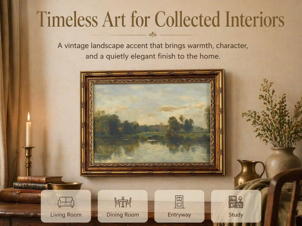 VZKRHPGA Vintage Gold Framed Landscape Wall Art 27.9cm (11") x 22.9cm (9") | Serene River Painting for Home - view 9
