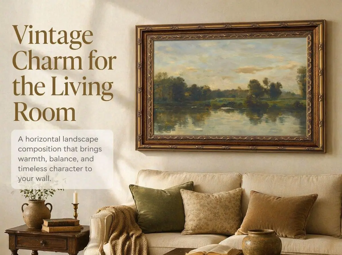 VZKRHPGA Vintage Gold Framed Landscape Wall Art 27.9cm (11") x 22.9cm (9") | Serene River Painting for Home - view 3