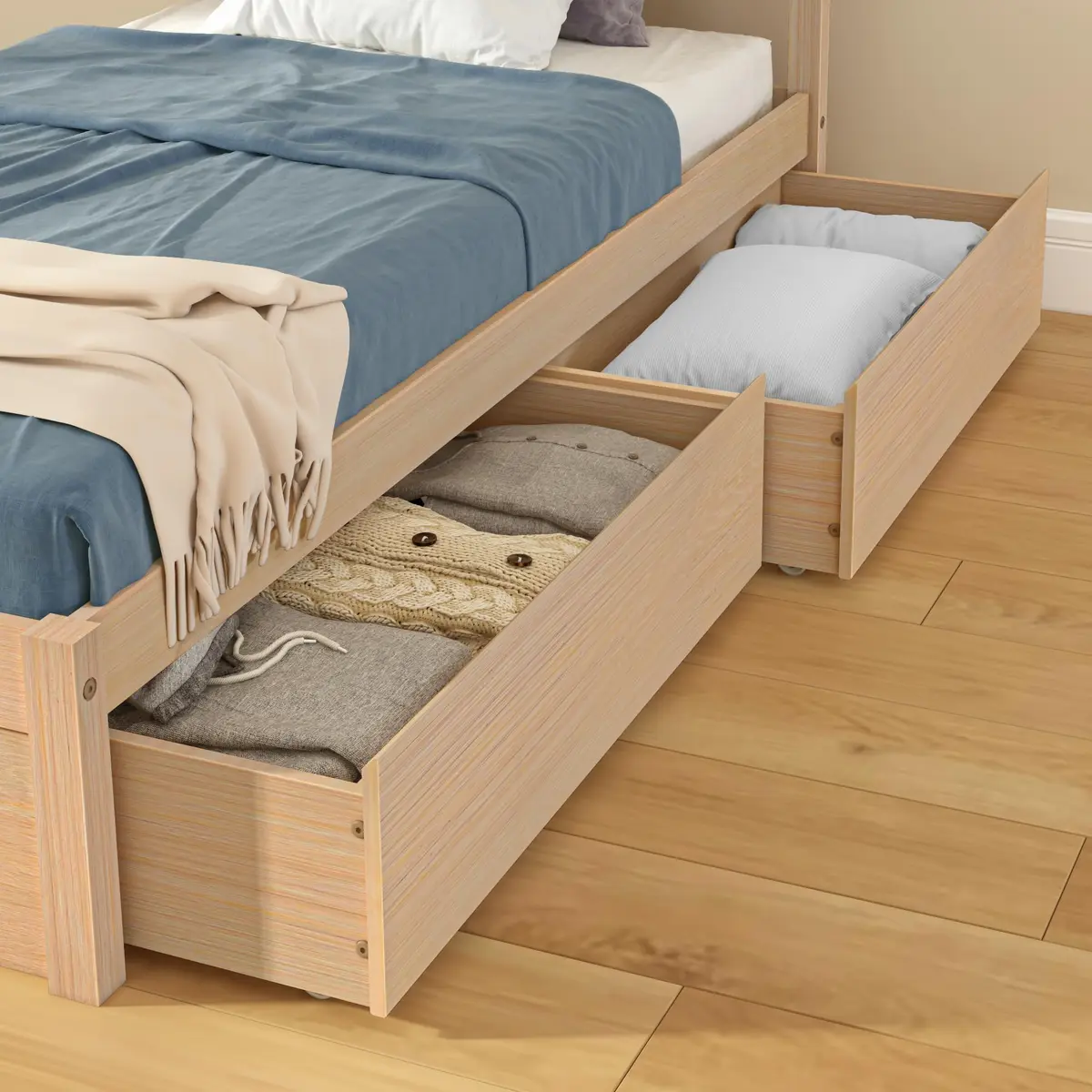 Grain & Grove Bear Underbed Bed Storage Drawers (2 Pack), Embossed Natural | Spacious, Durable & Easy to Assemble - main product image