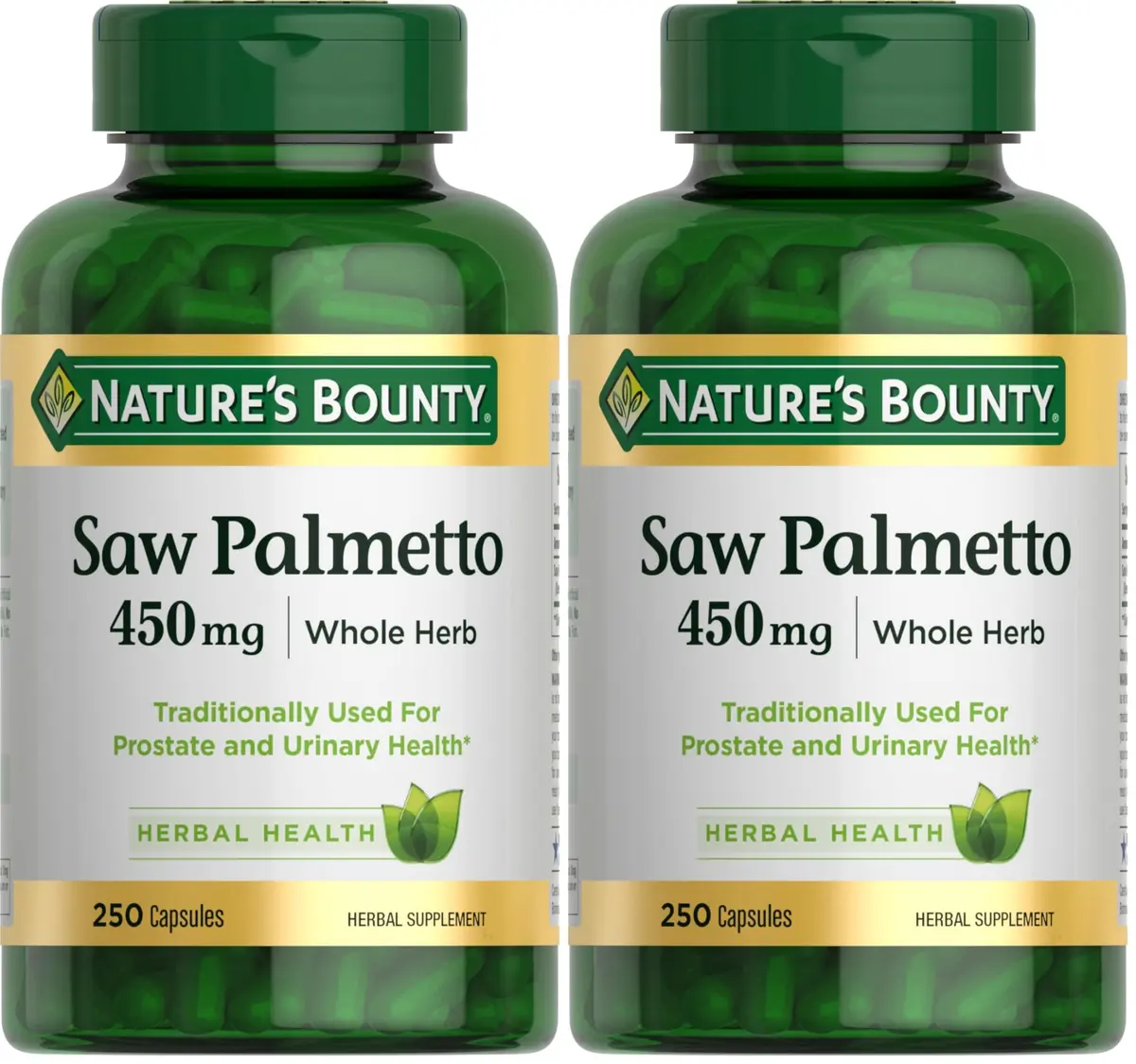 Nature's Bounty Saw Palmetto Support for Prostate and Urinary Health, Herbal Supplement, 450mg, 250 Capsules (Pack of 2) | Supports Men's Wellness - main product image