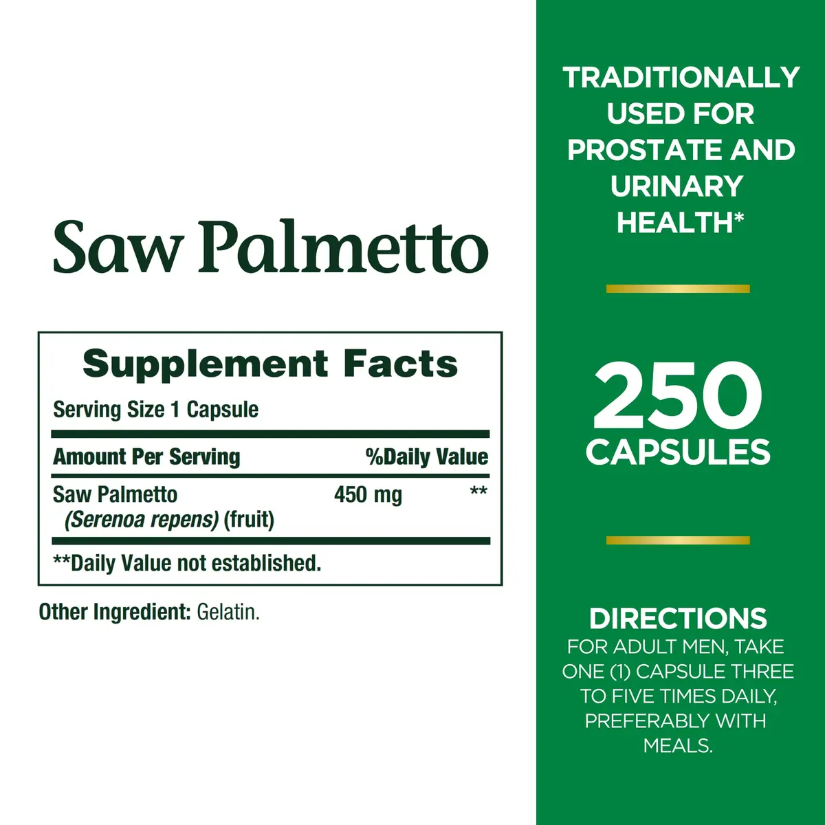 Nature's Bounty Saw Palmetto Support for Prostate and Urinary Health, Herbal Supplement, 450mg, 250 Capsules (Pack of 2) | Supports Men's Wellness - view 2