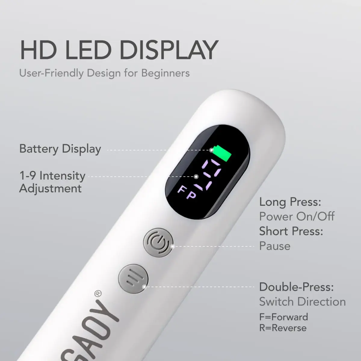 GAOY Cordless Nail Drill White | Rechargeable Electric Nail File with LED Display - view 3