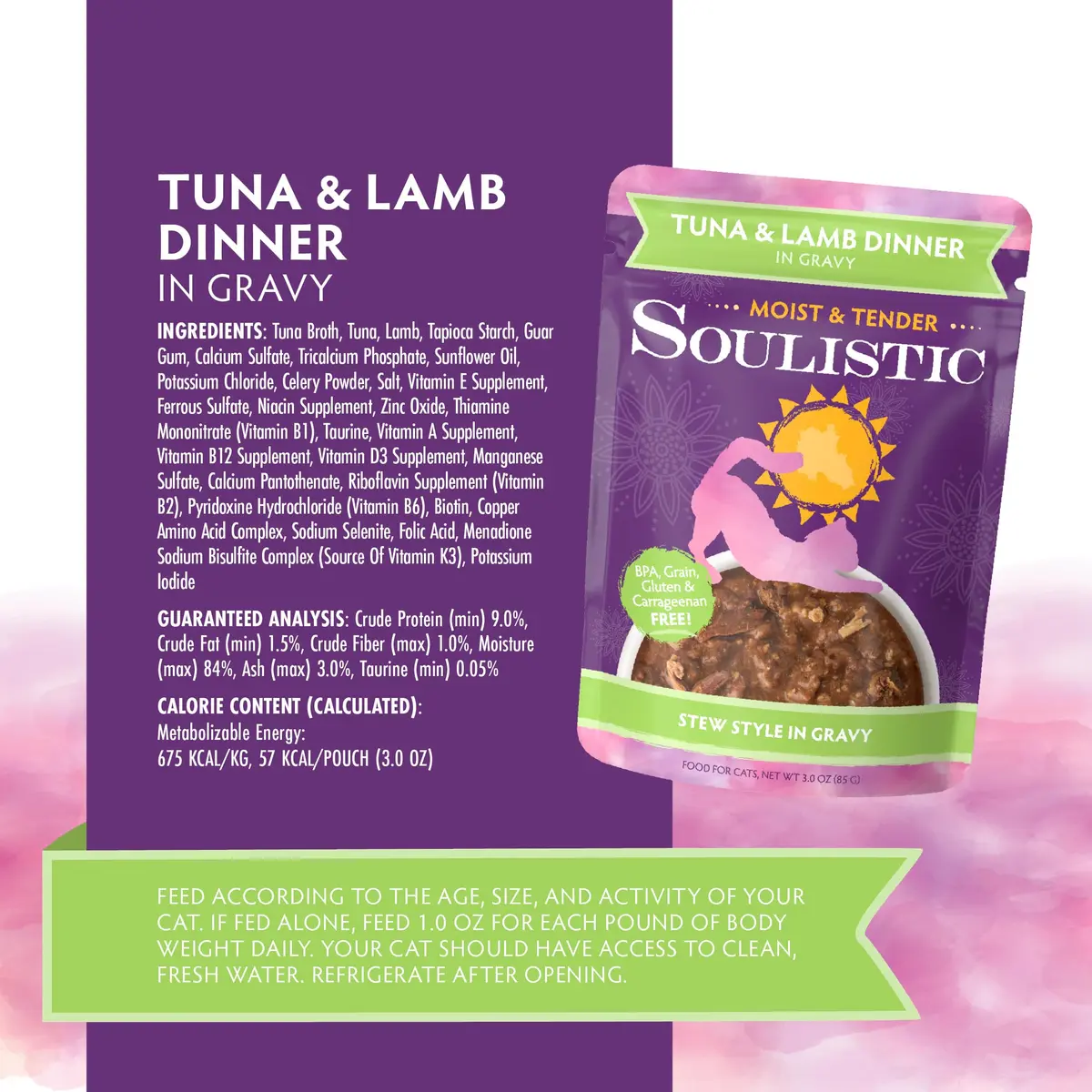 Soulistic Moist and Tender, Tuna and Lamb Dinner in Gravy, 3oz Pouch | High-Quality Cat Food with Natural Hydration - view 4