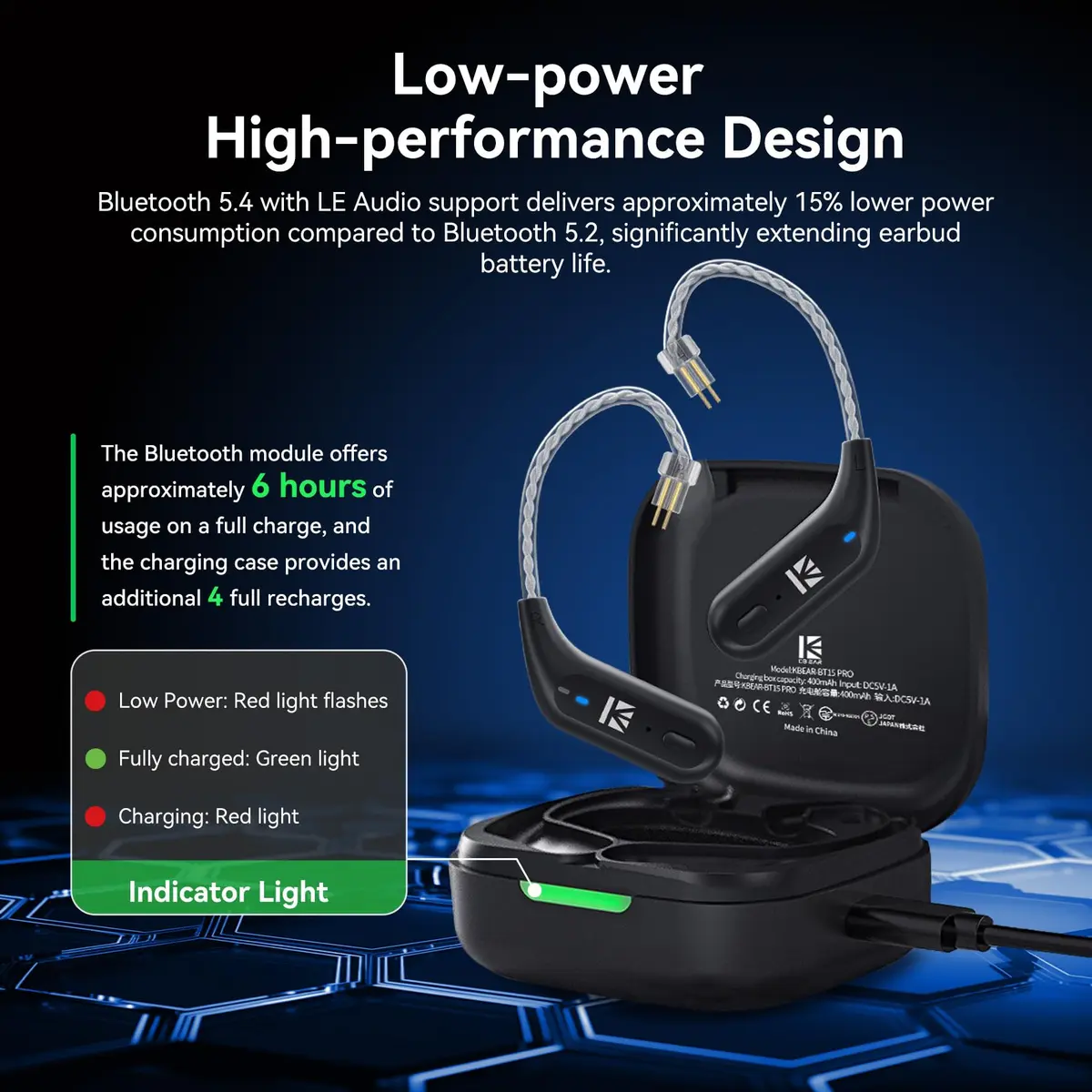 EZ EAR KBEAR BT15 PRO Bluetooth Adapter 2PIN | Seamless Bluetooth 5.4 Connectivity (70-120 chars) - view 8