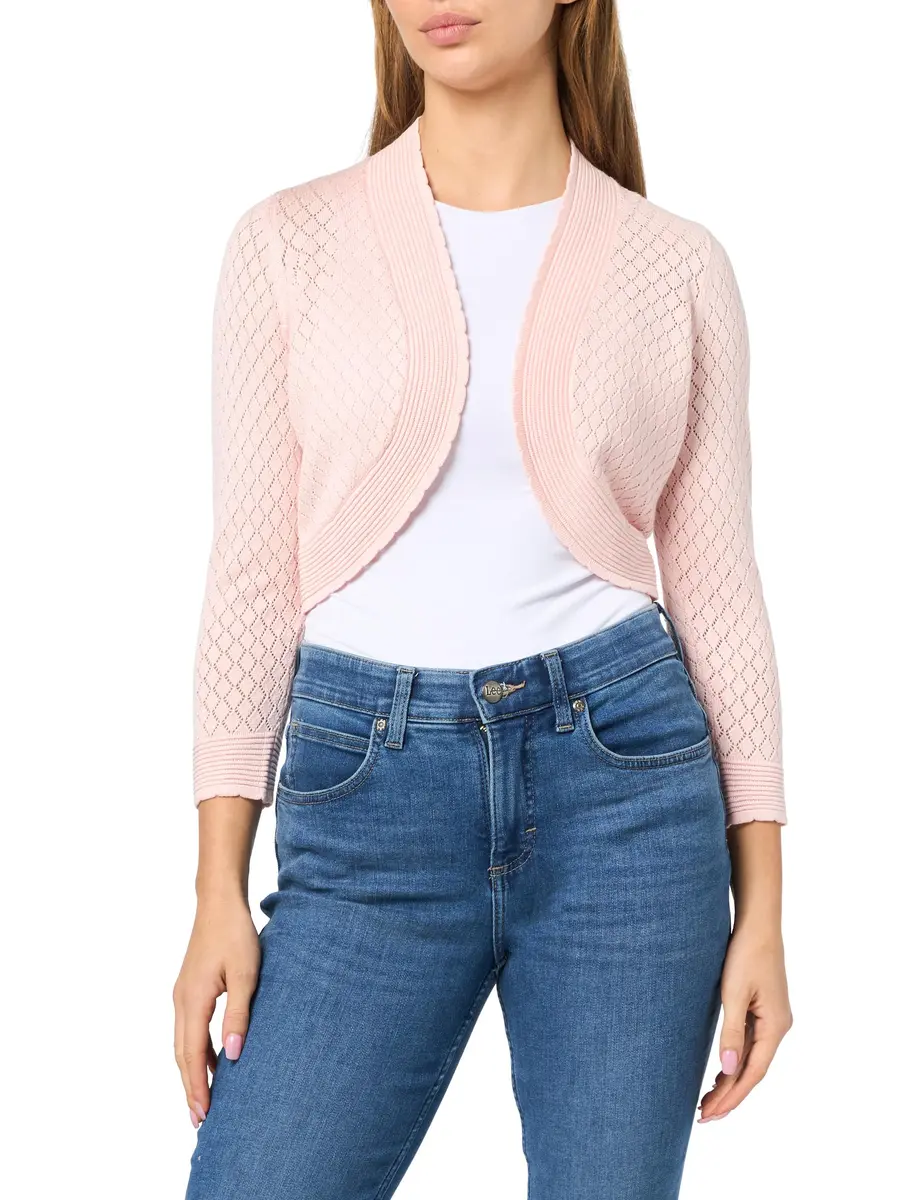 Sweater Women's ¾ Sleeve Cropped Solid Knit Cardigan | Blush, Medium - main product image