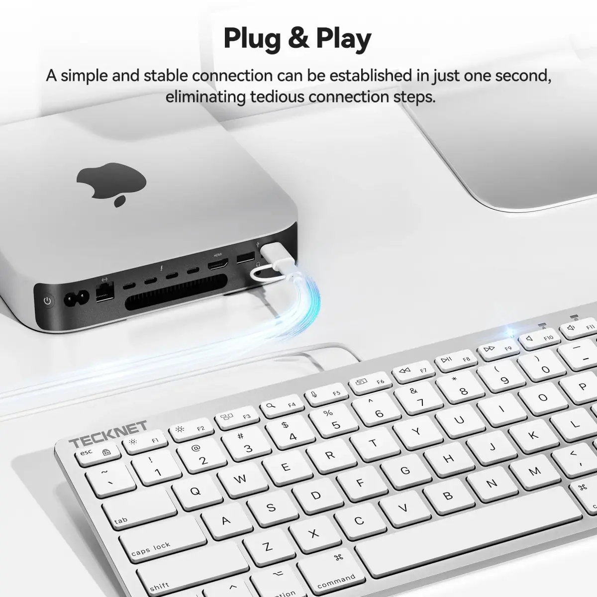 TECKNET Wired Keyboard for MacOS Devices with Dual Interface, Slim Mac Keyboard, Comfortable Ergonomic Typing Angle & Stable Connection for PC/Laptop, Compatible with MacBook, iMac, Mac mini/Pro (White, 78 Keys) - view 5