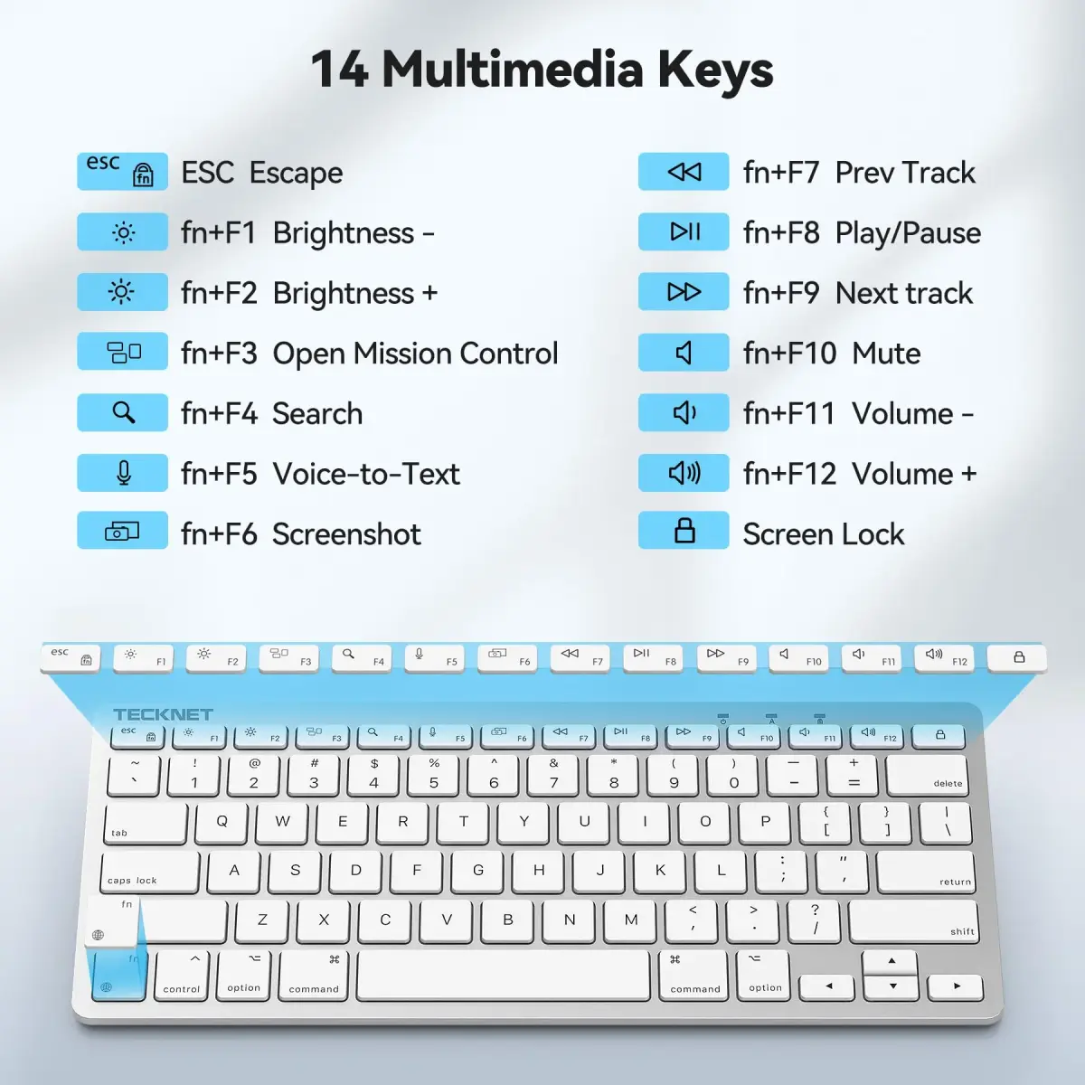 TECKNET Wired Keyboard for MacOS Devices with Dual Interface, Slim Mac Keyboard, Comfortable Ergonomic Typing Angle & Stable Connection for PC/Laptop, Compatible with MacBook, iMac, Mac mini/Pro (White, 78 Keys) - view 8