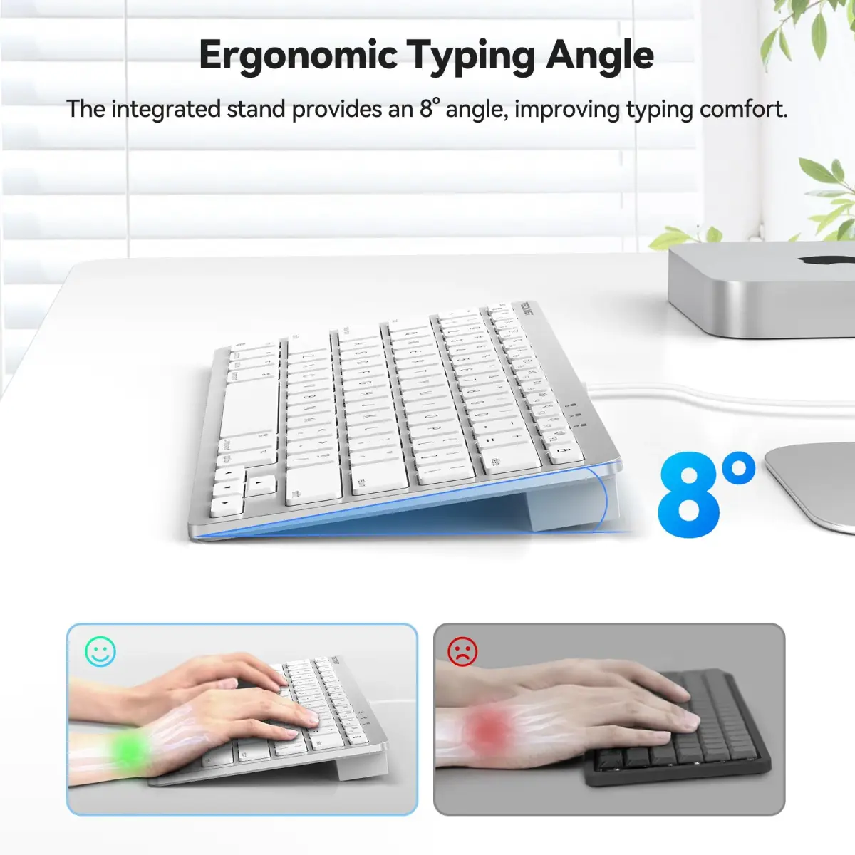 TECKNET Wired Keyboard for MacOS Devices with Dual Interface, Slim Mac Keyboard, Comfortable Ergonomic Typing Angle & Stable Connection for PC/Laptop, Compatible with MacBook, iMac, Mac mini/Pro (White, 78 Keys) - view 3