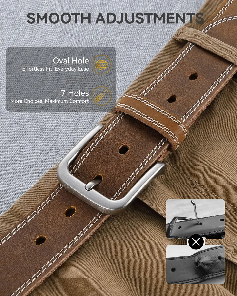 CHAOREN Mens Leather Belt 35mm (1.38") for Jeans | Full Grain Leather, Zinc Alloy Buckle, Classic Style - view 3