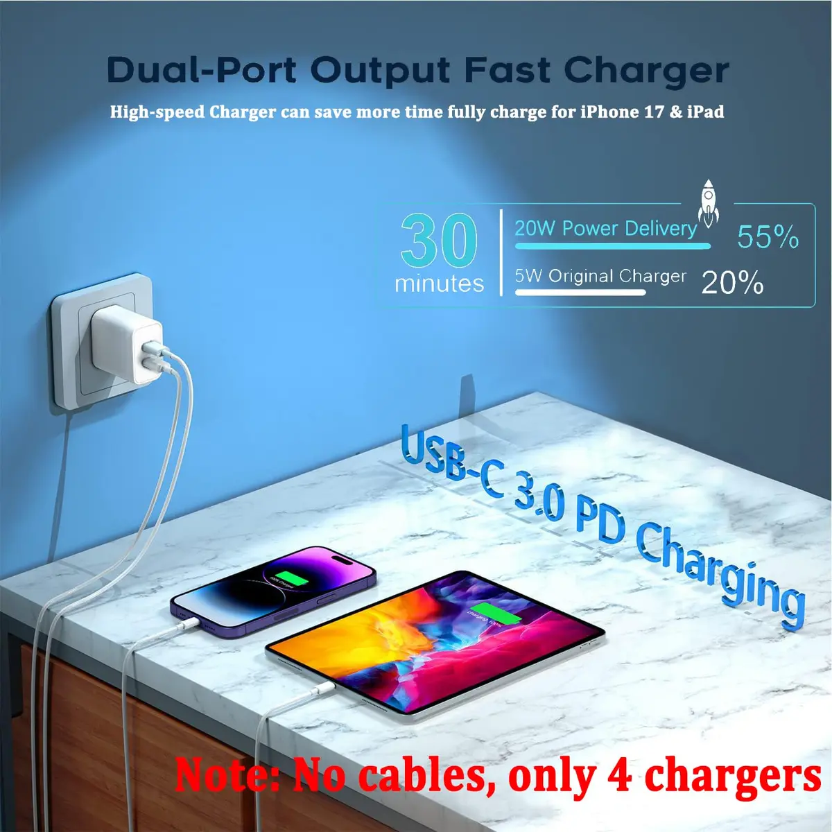 BikeAnything USB C Charger Block 20W | Dual Port Fast Charging for iPhone & iPad - view 2