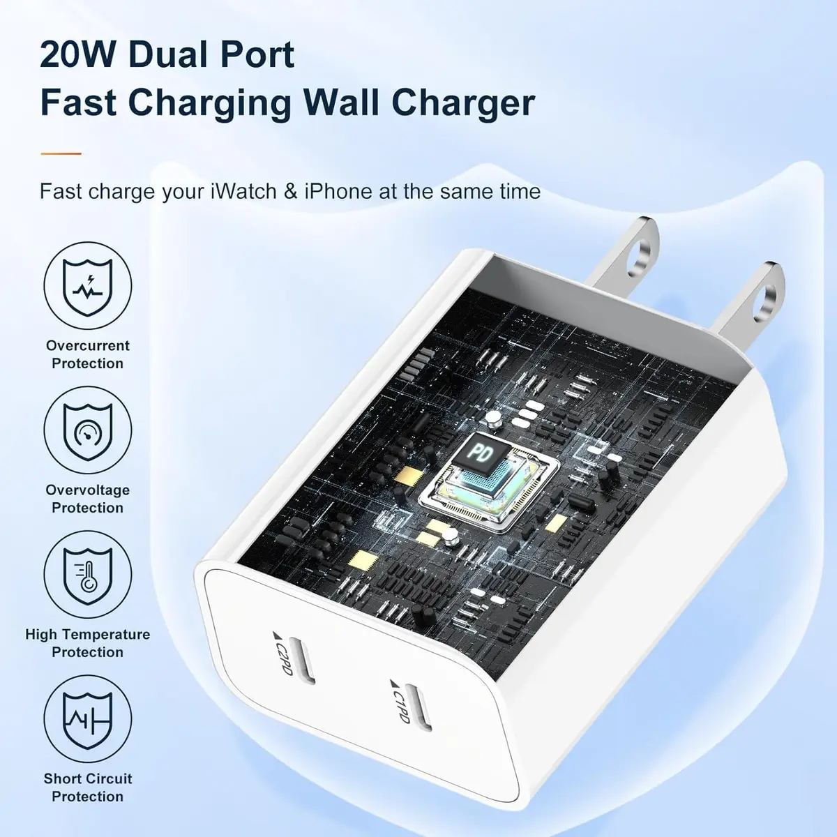 BikeAnything USB C Charger Block 20W | Dual Port Fast Charging for iPhone & iPad - view 3