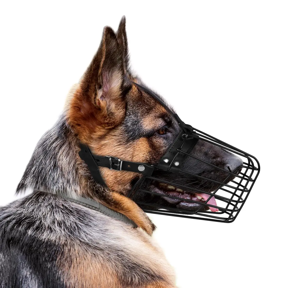 BUDKAS German Shepherd Dog Muzzle Metal Basket Size L | Adjustable Durable Leather Straps - view 5