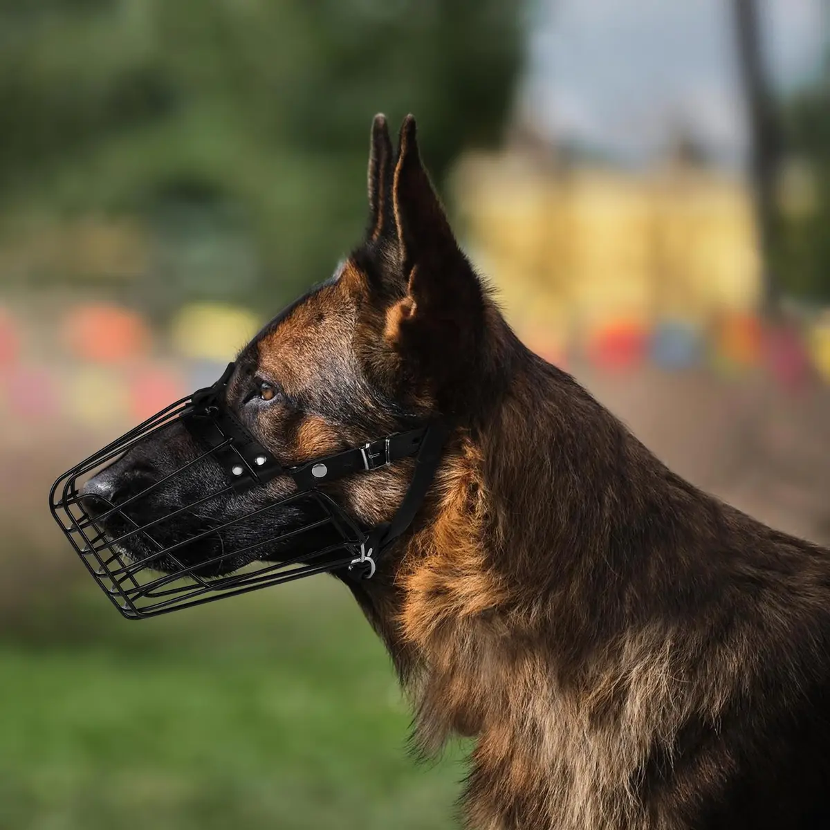 BUDKAS German Shepherd Dog Muzzle Metal Basket Size L | Adjustable Durable Leather Straps - view 4