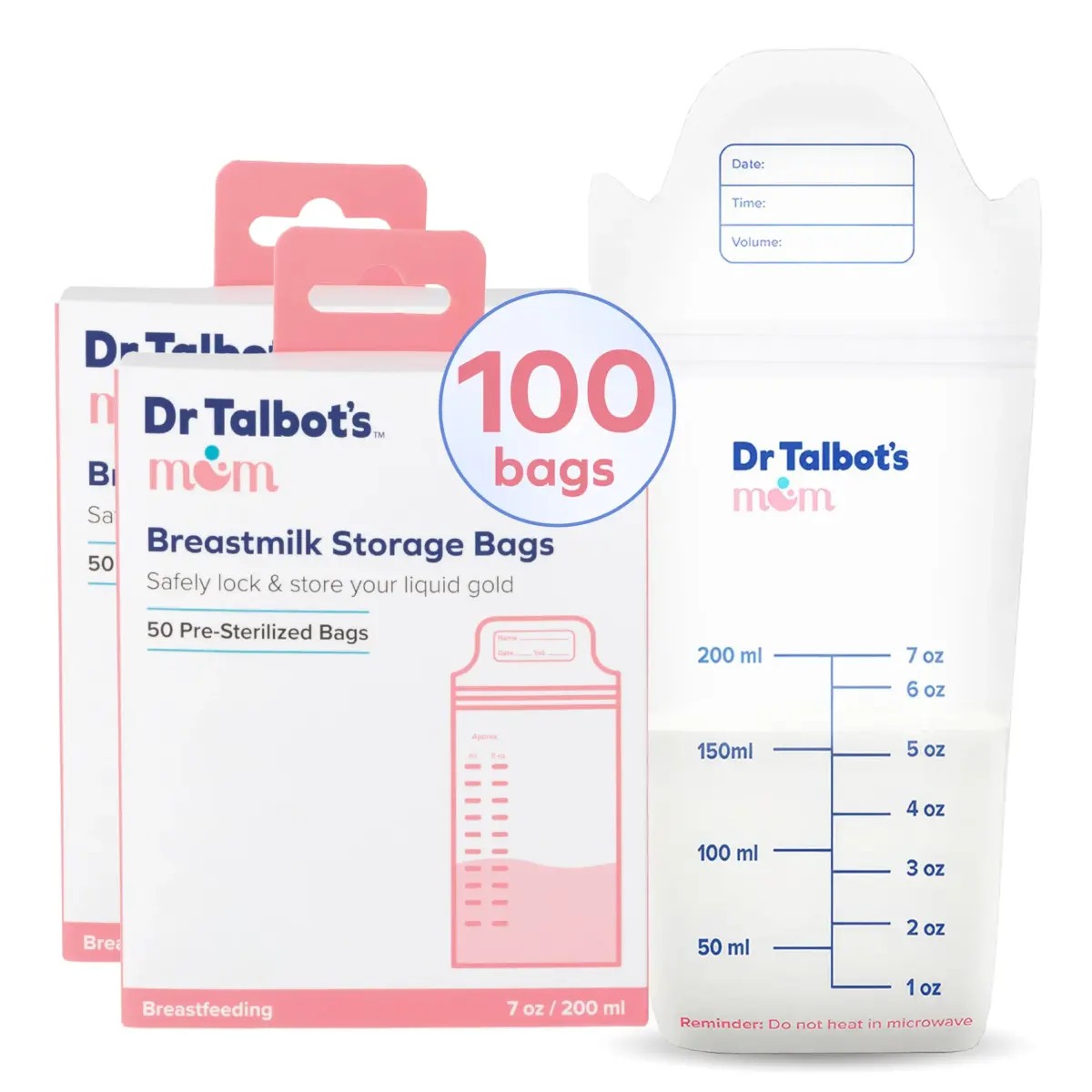 Dr. Talbot's Mom MilkFresh Breastmilk Storage Bags 100 Count (2 x 50 Bags) | BPA-Free & Puncture-Resistant - main product image