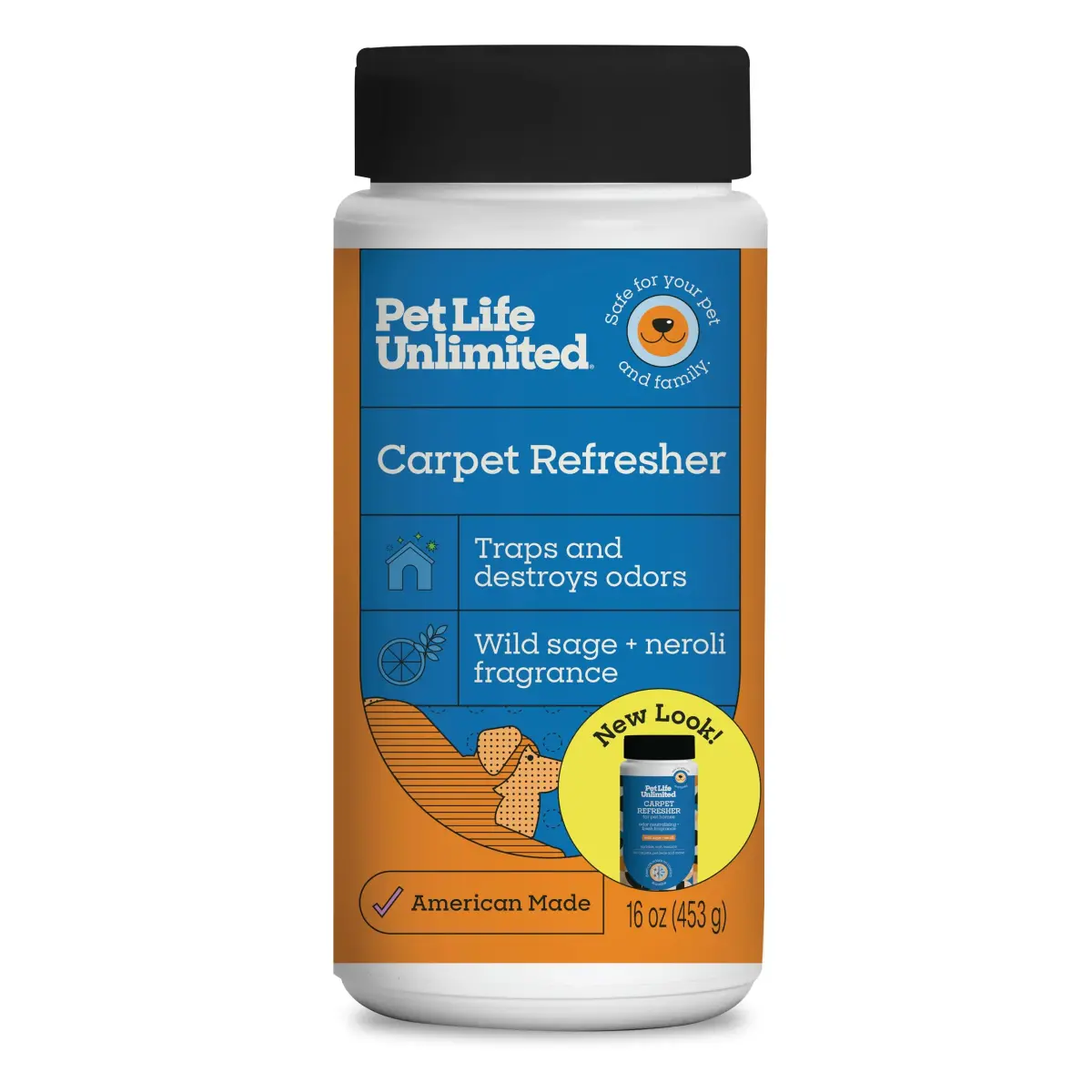 Pet Life Unlimited Carpet Deodorizer Powder 16 oz (454 g) | Plant-Based Wild Sage & Neroli Scent - main product image