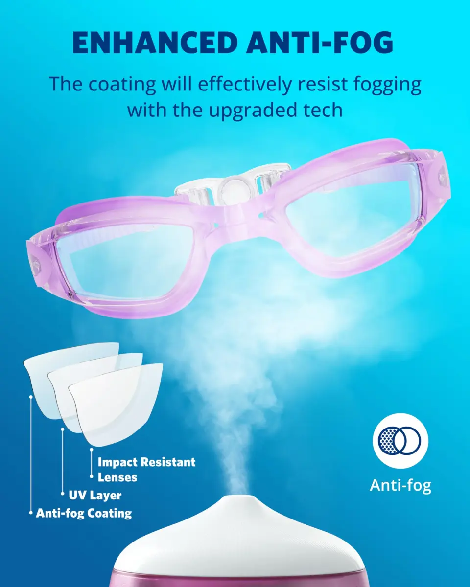 Aegend Swim Goggles Purple Clear Universal Fit Adult Youth | Anti-Fog UV Protection Leakproof - view 3