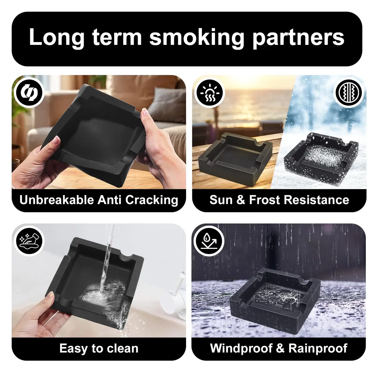 VIABRICO Outdoor Cigar Ashtrays Unbreakable Large Ring Gauge Silicone Ashtray for Patio/Indoor/Home Decor with 4 Rest - view 3