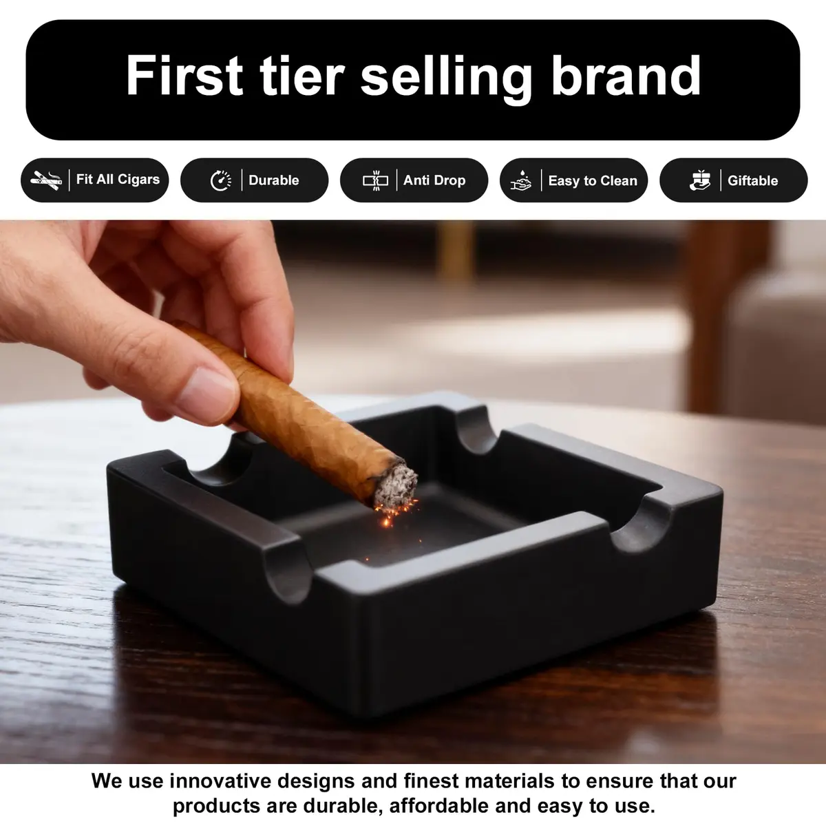 VIABRICO Outdoor Cigar Ashtrays Unbreakable Large Ring Gauge Silicone Ashtray for Patio/Indoor/Home Decor with 4 Rest - view 4