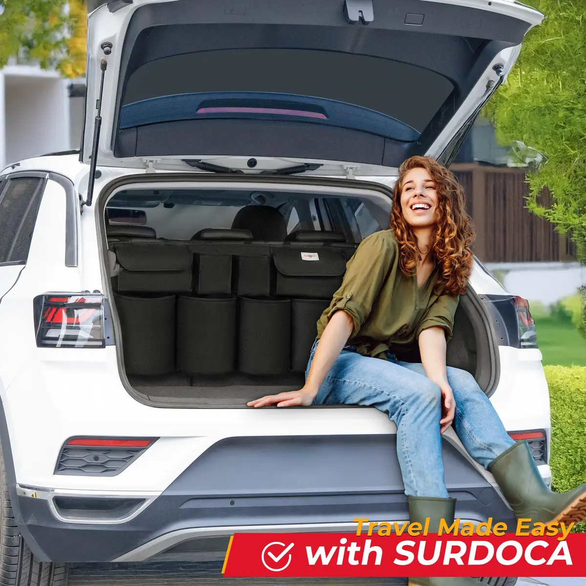 SURDOCA Large Capacity Car Trunk Organizer 110cm (43.3in) | Heavy Duty 600D Oxford Fabric with 8 Pockets - view 6