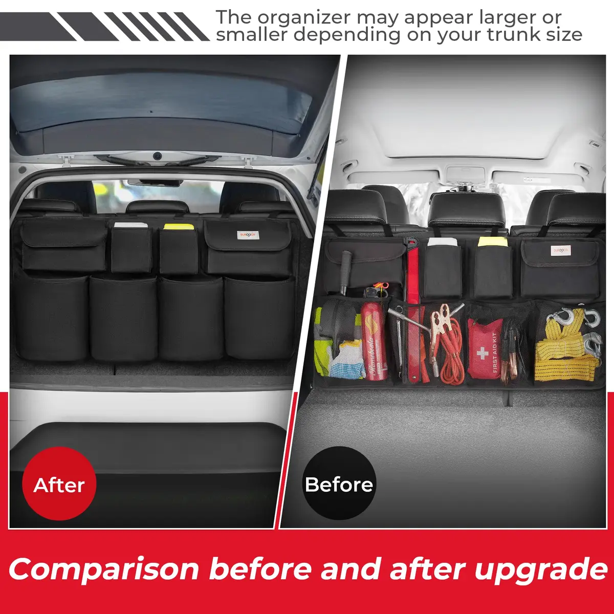 SURDOCA Large Capacity Car Trunk Organizer 110cm (43.3in) | Heavy Duty 600D Oxford Fabric with 8 Pockets - view 2