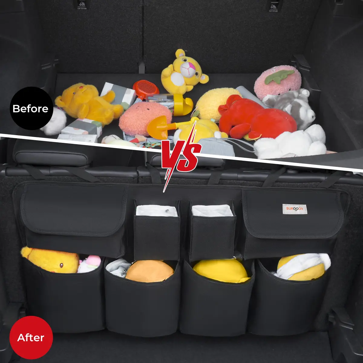 SURDOCA Large Capacity Car Trunk Organizer 110cm (43.3in) | Heavy Duty 600D Oxford Fabric with 8 Pockets - view 4