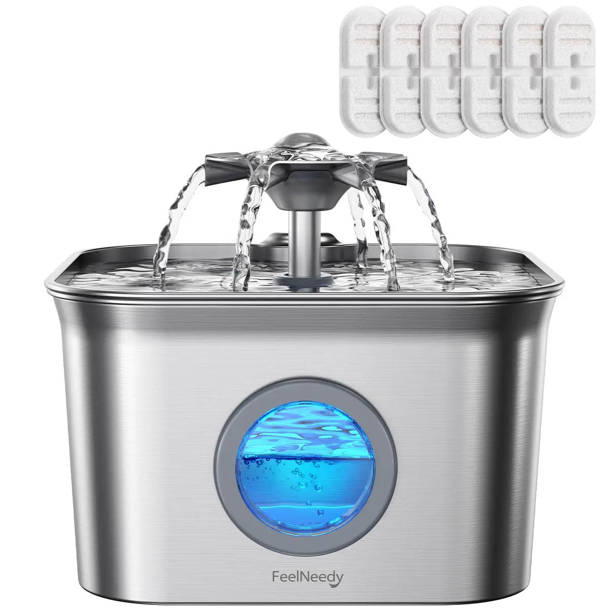 FEELNEEDY Cat Water Fountain Stainless Steel 2.8L | Ultra-Quiet, Dishwasher Safe, 4-Stage Filtration - main product image