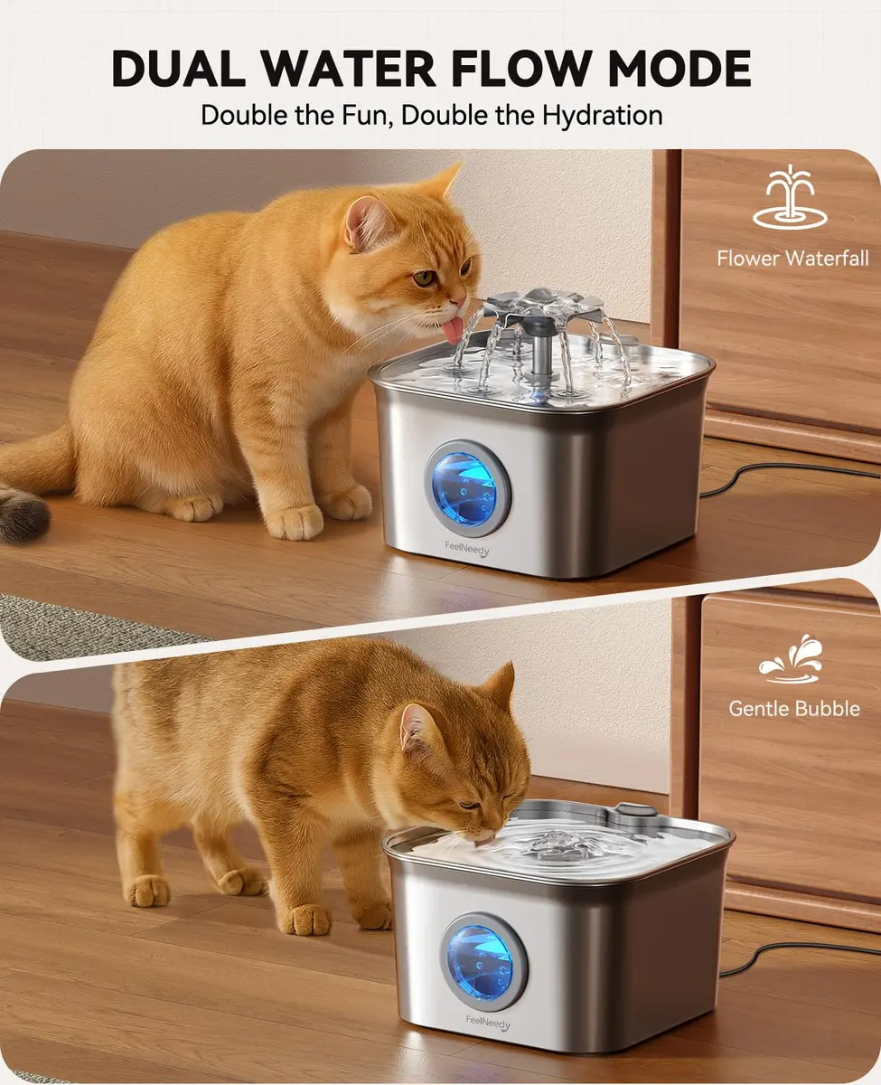 FEELNEEDY Cat Water Fountain Stainless Steel 2.8L | Ultra-Quiet, Dishwasher Safe, 4-Stage Filtration - view 6