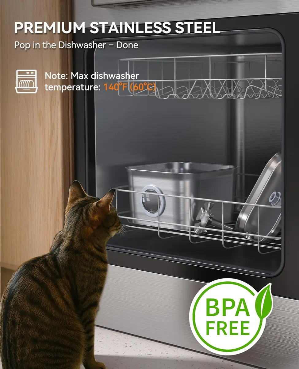 FEELNEEDY Cat Water Fountain Stainless Steel 2.8L | Ultra-Quiet, Dishwasher Safe, 4-Stage Filtration - view 3