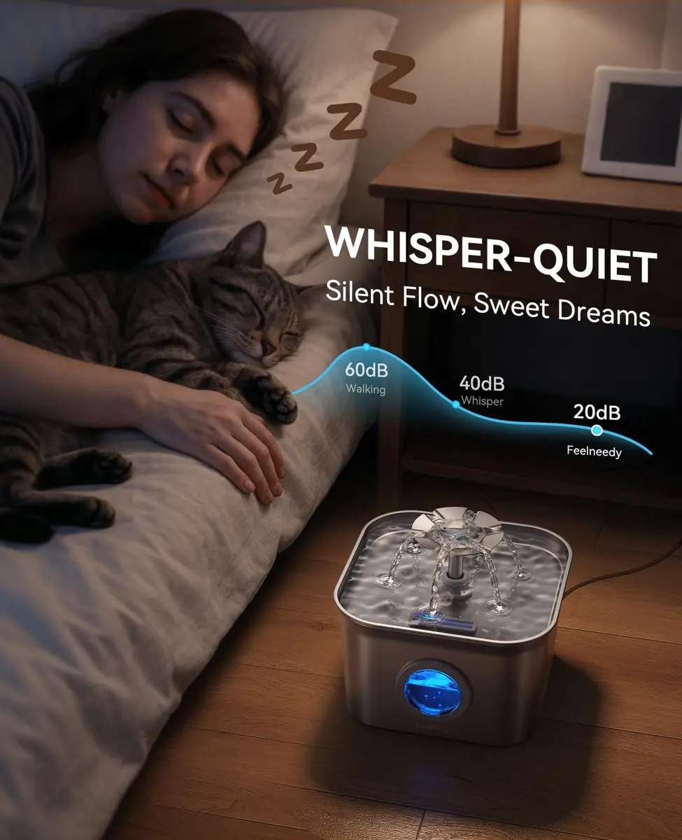 FEELNEEDY Cat Water Fountain Stainless Steel 2.8L | Ultra-Quiet, Dishwasher Safe, 4-Stage Filtration - view 4