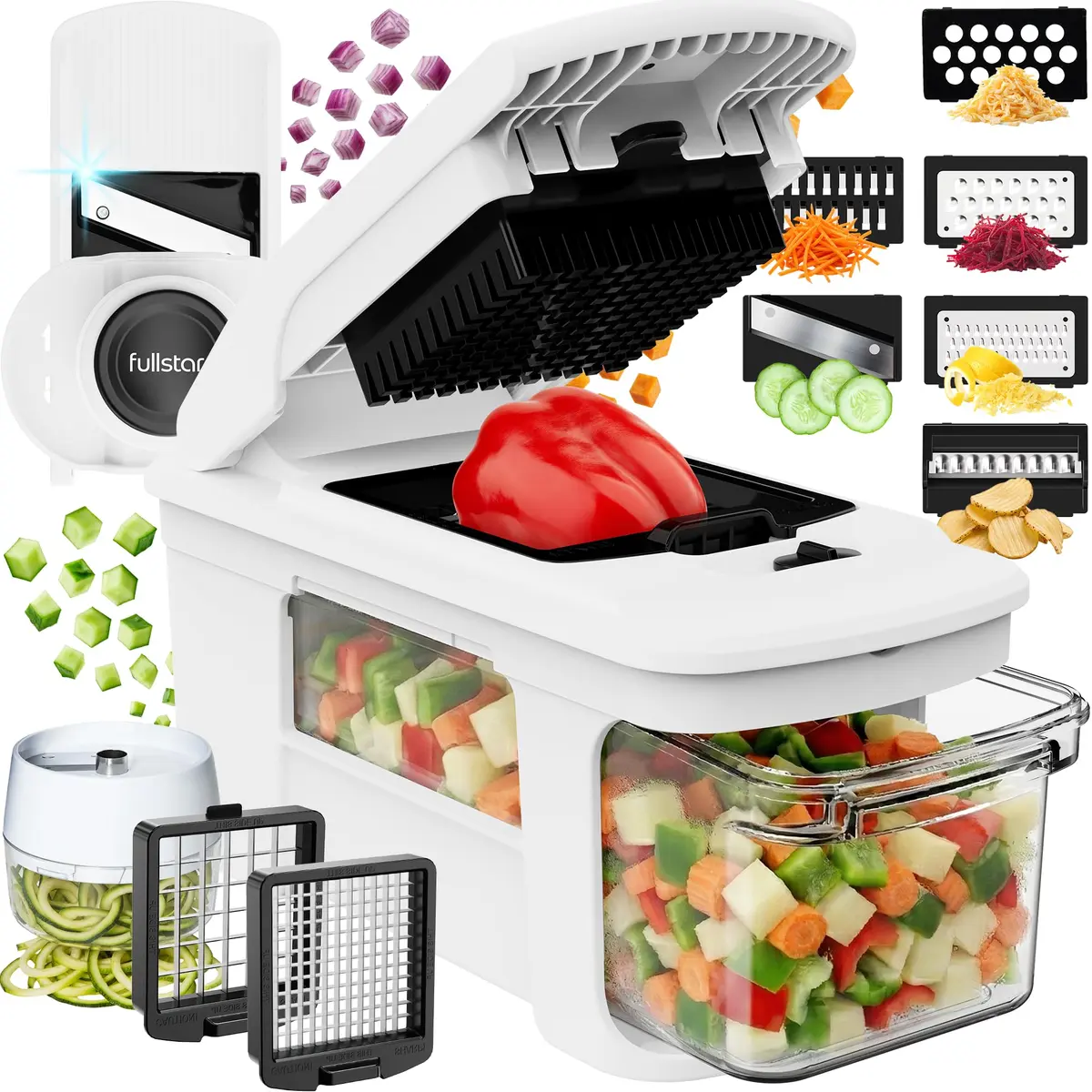 Fullstar Pro XL Vegetable Chopper & Mandoline Slicer 11-in-1 | 8 Stainless Steel Blades & Catch Tray - main product image
