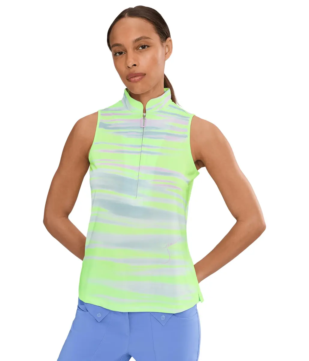 Jamie Sadock Painted Sunset Sleeveless Front Zip Yellow Small | Casual Women’s Tank Top - main product image