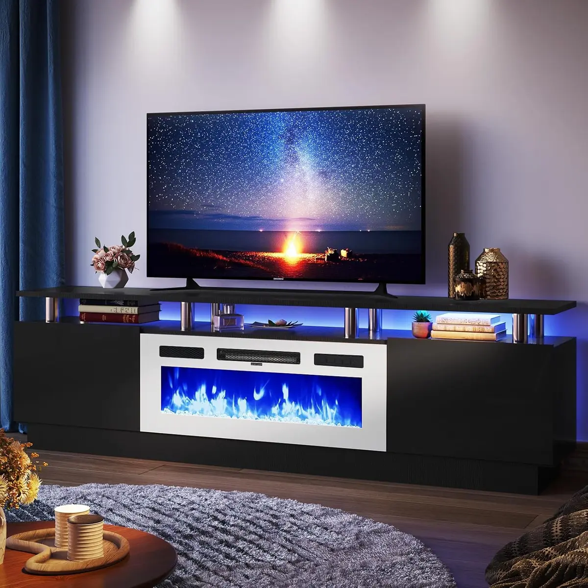 YISUFO 80" Fireplace TV Stand with 36" Electric Fireplace | Modern High Gloss Entertainment Center - main product image