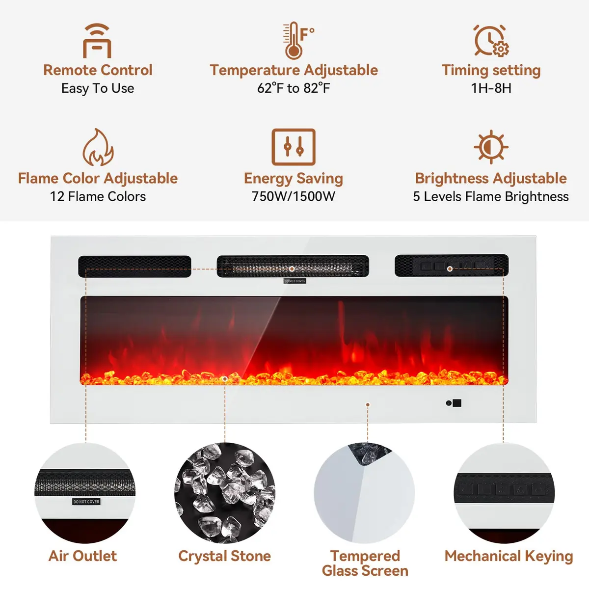 YISUFO 80" Fireplace TV Stand with 36" Electric Fireplace | Modern High Gloss Entertainment Center - view 6