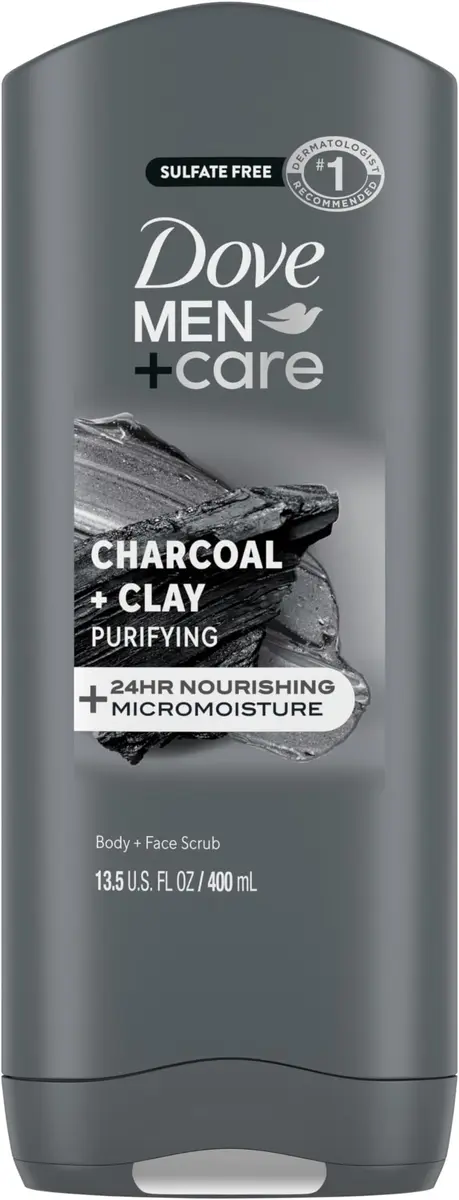 Dove Men+Care Charcoal + Clay Body & Face Wash 13.5oz Pack of 6 | Hydrates & Purifies Skin - main product image