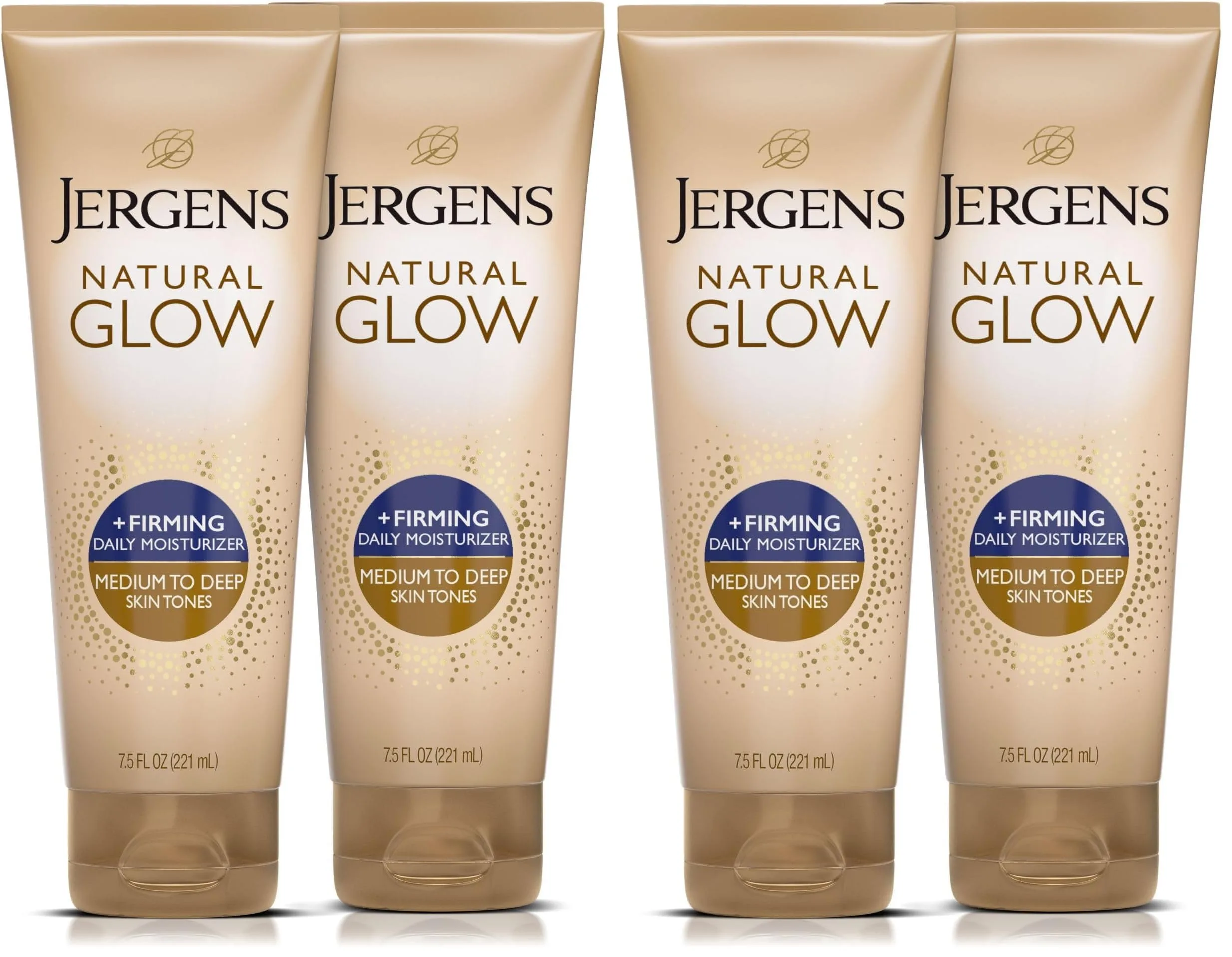 Jergens Natural Glow +Firming Body Lotion, Medium to Deep Skin Tone, 4x 7.5 Oz Bottles | Gradual Tan & Cellulite Reduction - main product image