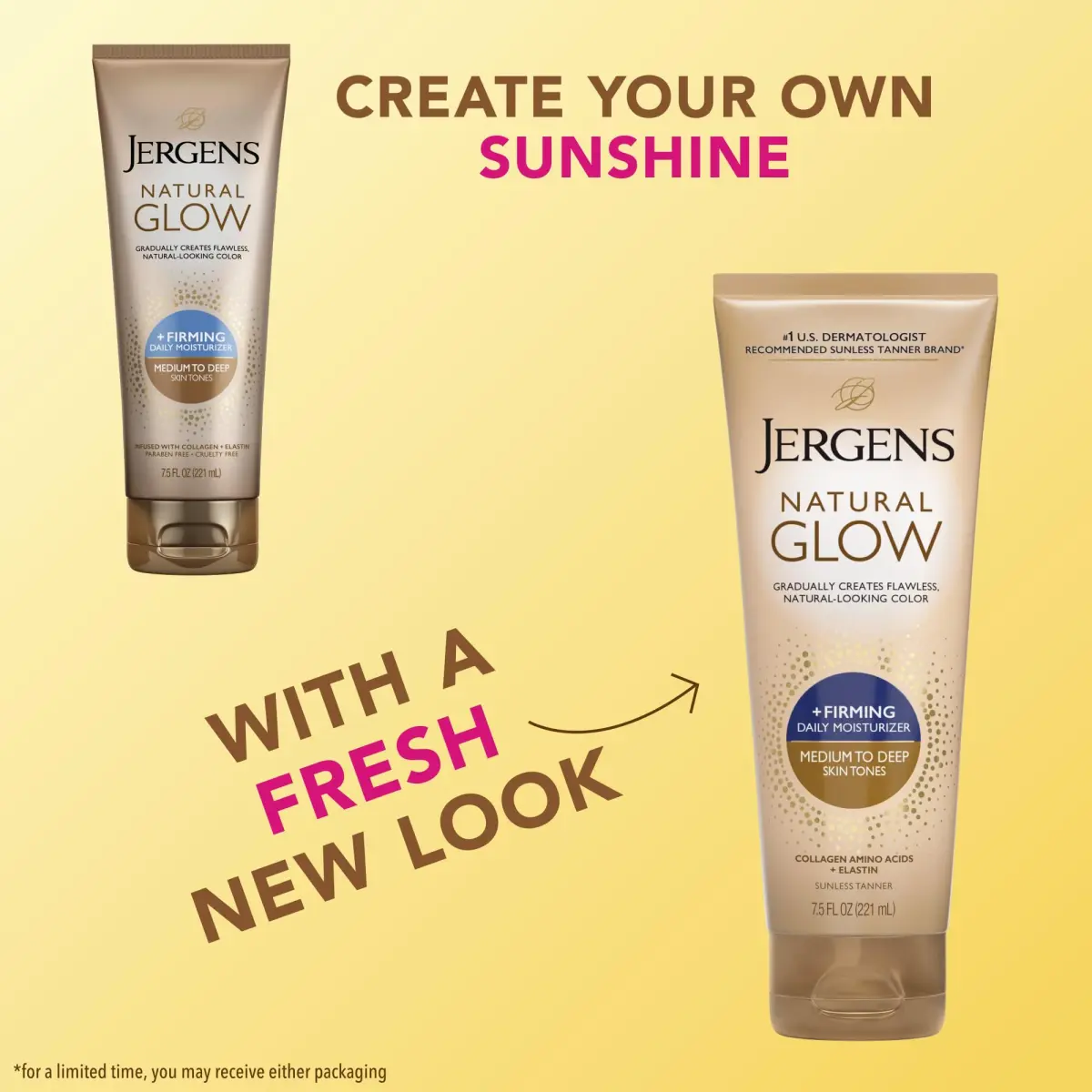 Jergens Natural Glow +Firming Body Lotion, Medium to Deep Skin Tone, 7.5 Oz (222ml) Bottles (Pack of 4) | Gradual Self Tanner with Collagen & Elastin - view 2