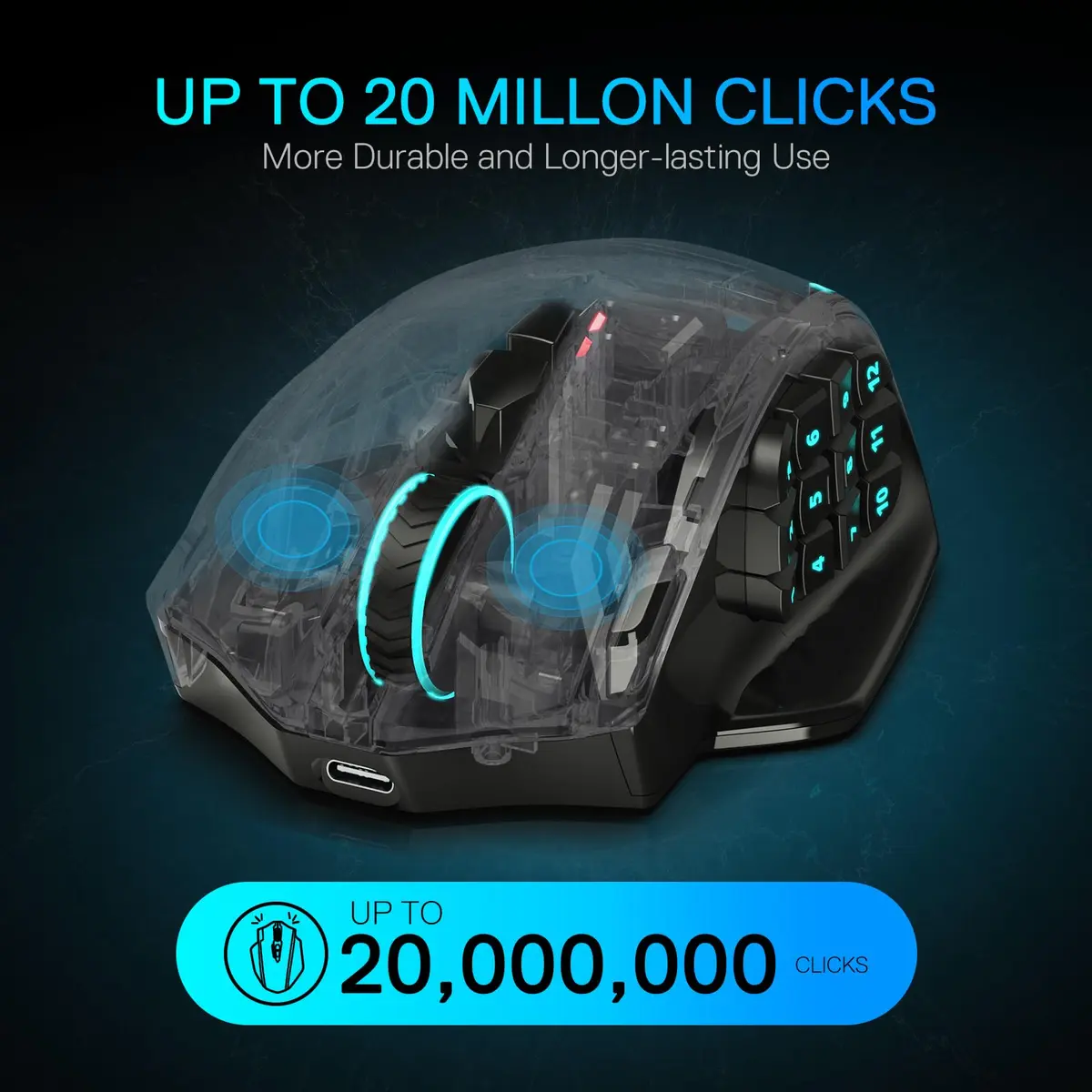 Redragon M913 MAX Wireless MMO Gaming Mouse 26000 DPI | 18 Programmable Buttons, 26000 DPI - view 6