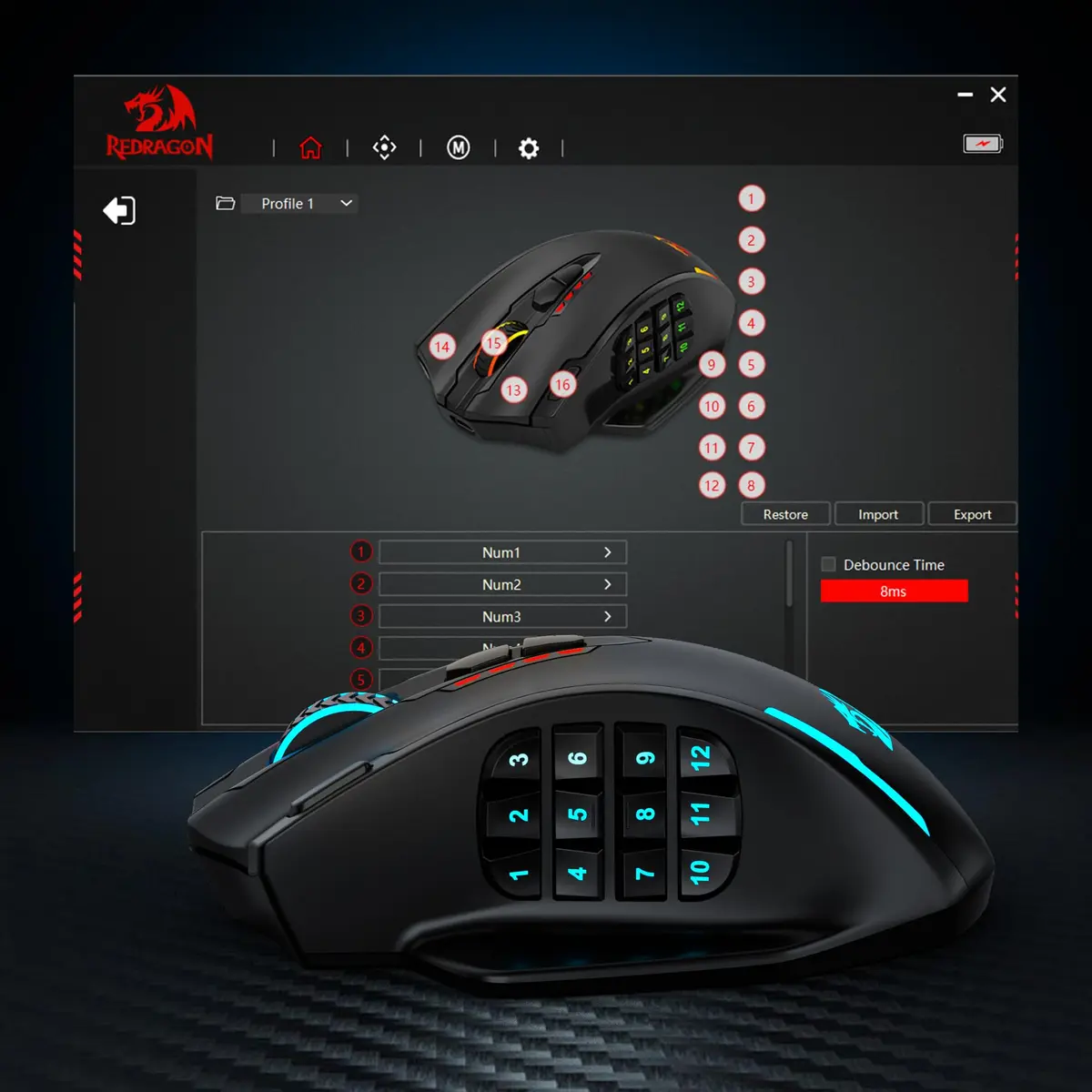 Redragon M913 MAX Wireless MMO Gaming Mouse 26000 DPI | 18 Programmable Buttons, 26000 DPI - view 8