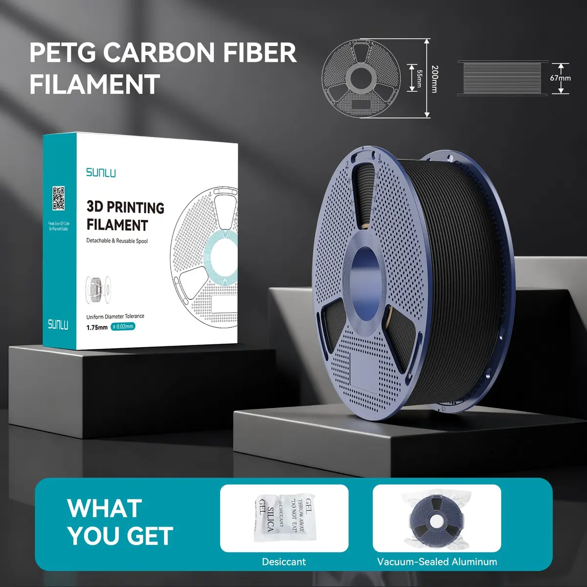 SUNLU Carbon Fiber PETG Filament 1.75mm Black 1kg (2.2lb) | Enhanced Toughness & Rigidity - view 9