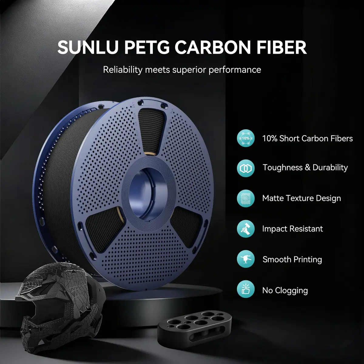 SUNLU Carbon Fiber PETG Filament 1.75mm Black 1kg (2.2lb) | Enhanced Toughness & Rigidity - view 2