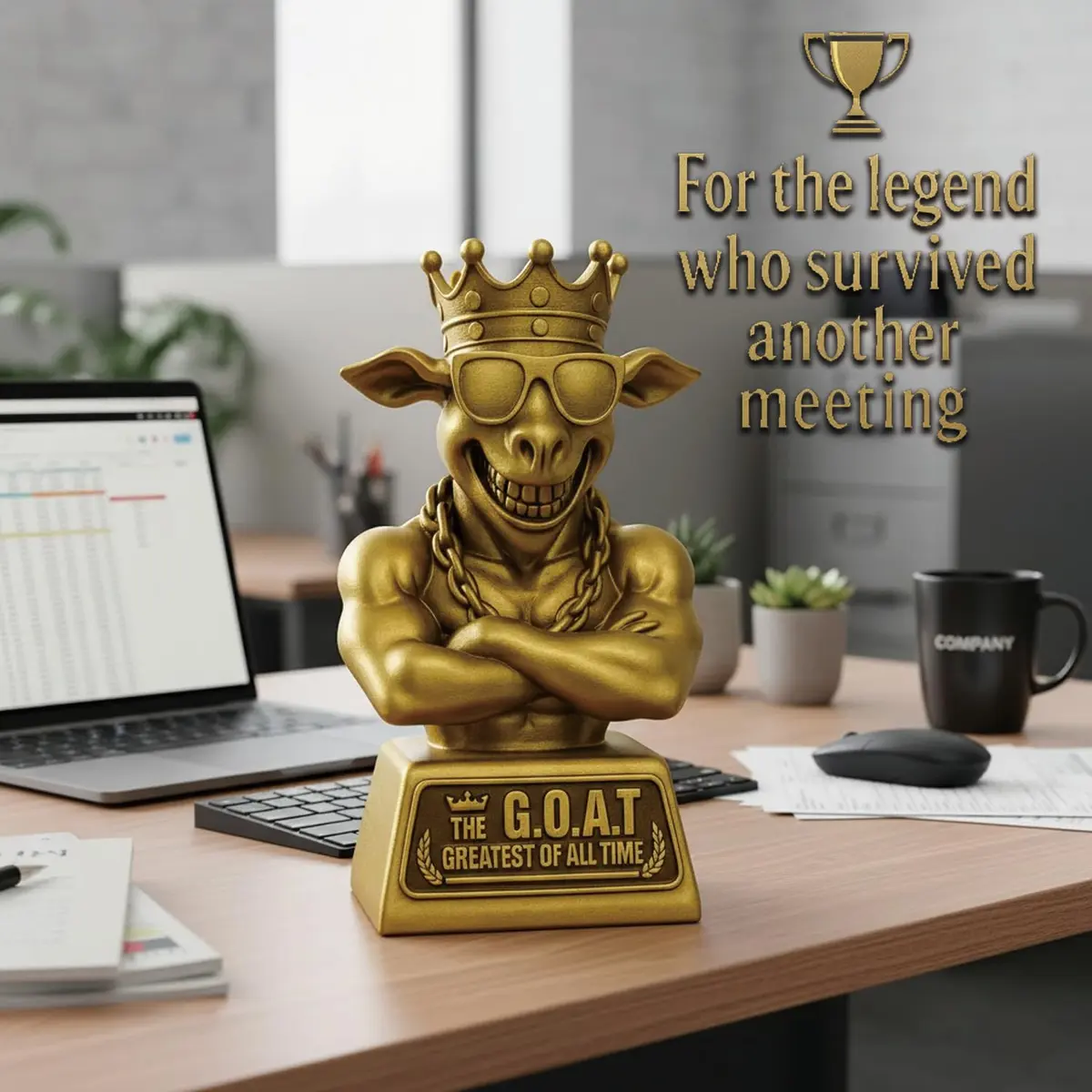 Mascotwish Muscle Goat Trophy – 9" G.O.A.T. with Muscle Resin Award for Fantasy Football, Office Desk, Best Player Trophy - view 7