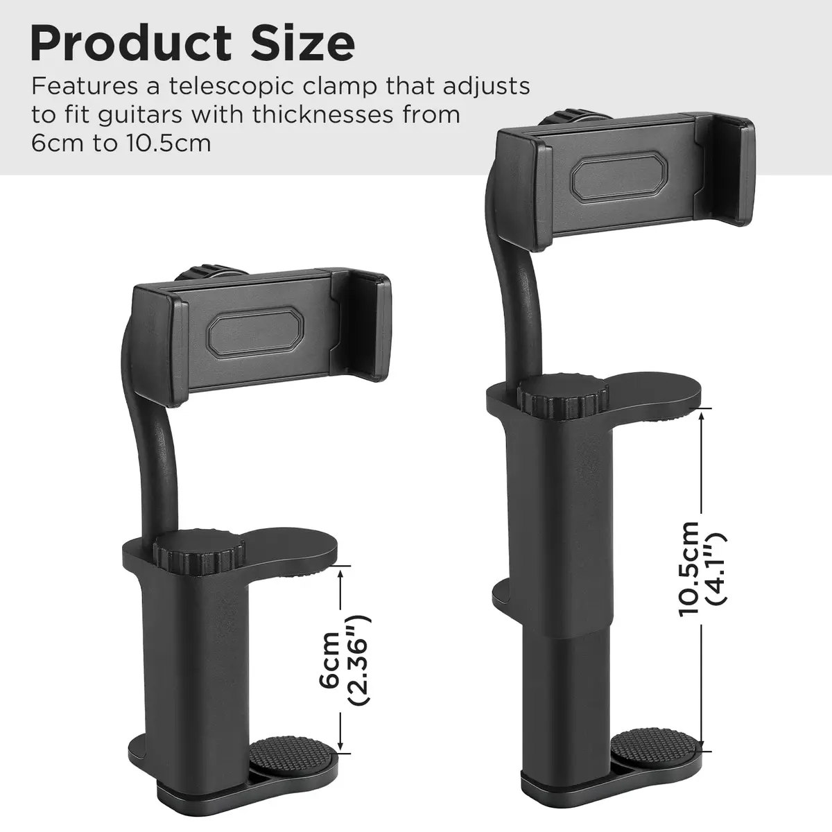 Facmogu Guitar Phone Holder, 360° Rotatable, Universal Smartphone Clamp for Guitar & Ukulele, Black - view 7