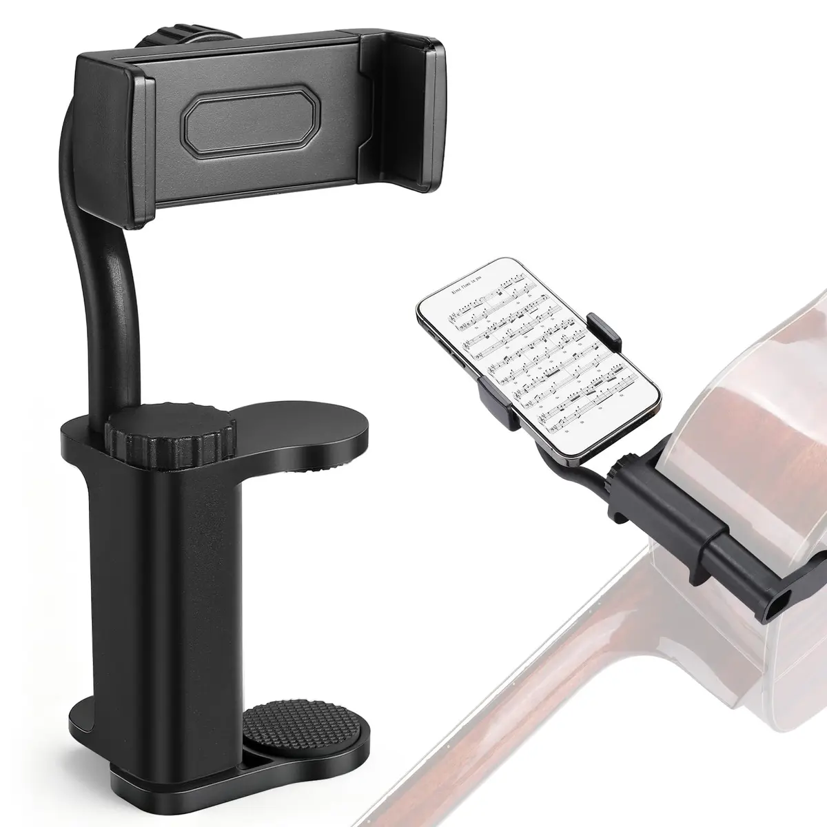 Facmogu Guitar Phone Holder, 360° Rotatable, Universal Smartphone Clamp for Guitar & Ukulele, Black - view 8