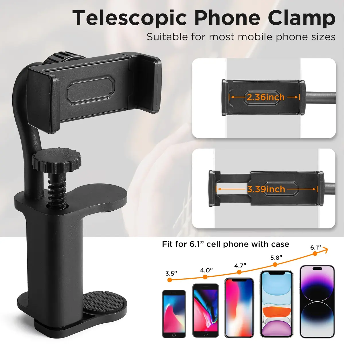 Facmogu Guitar Phone Holder, 360° Rotatable, Universal Smartphone Clamp for Guitar & Ukulele, Black - view 3
