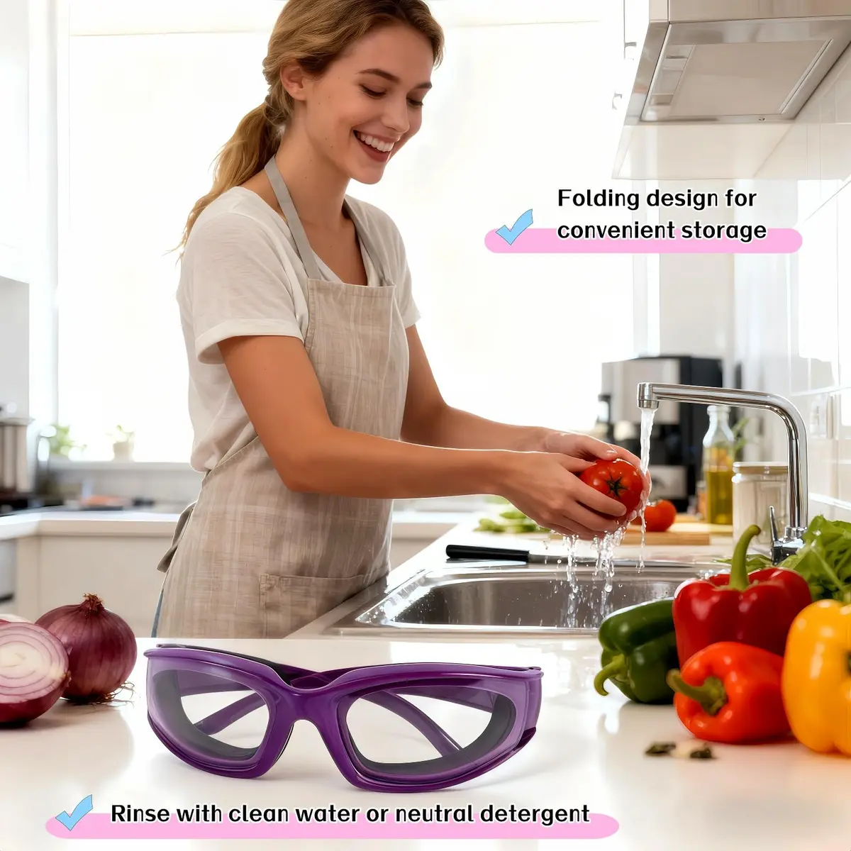 RyanDesign Tear-Free Onion Goggles, Anti Fog Kitchen Safety Glasses for Cutting Onions & Peppers - Windproof, Dustproof Protective Eyewear with Ultra-Light Frame for Cooking, Grilling(Purple) - view 5
